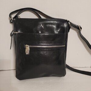 Ashwood Black Leather Shoulder Purse Crossbody Bag Adjustable Strap Reindeer Bag
